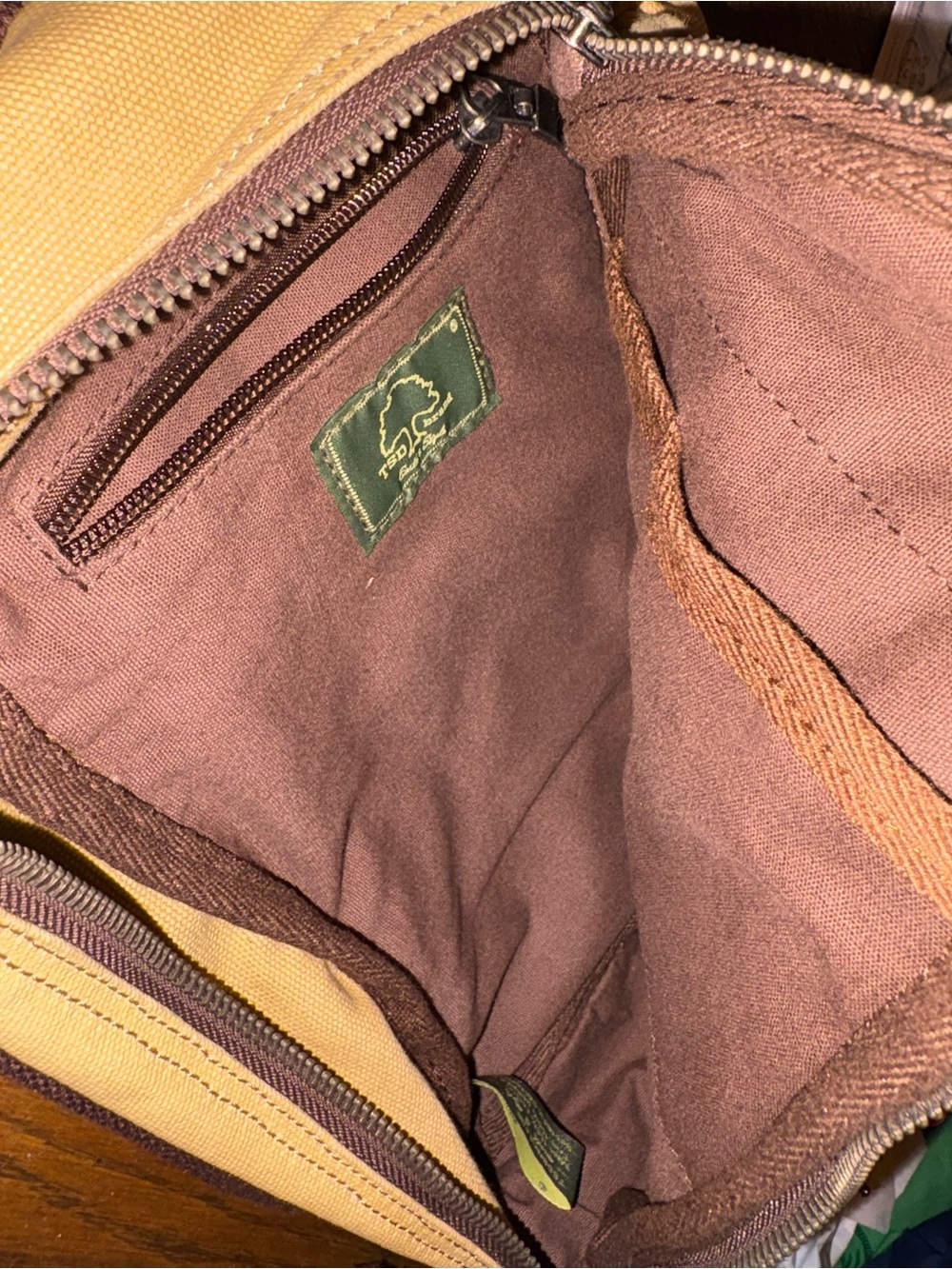 TSD Brand Hidden Woods Canvas Sling Crossbody Bag Travel Khaki Tan Multi Pocket - Picture 11 of 16